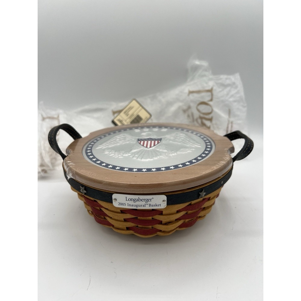 🧺 Longaberger 2005 Inaugural Basket w/Lid, Liner, Protector & Tie‑On🎀BRAND NEW